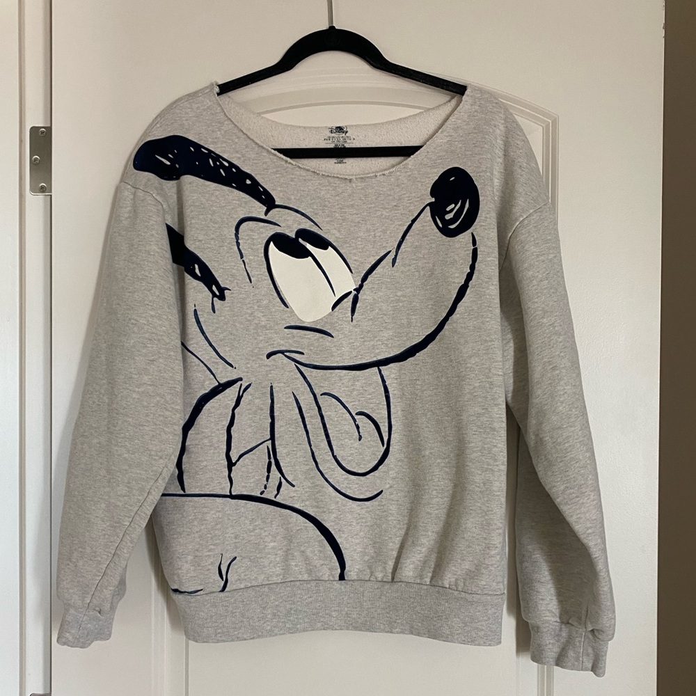 Disney Pluto Sweatshirt Adult Large Gray Heavyweight Big Print Vintage RARE